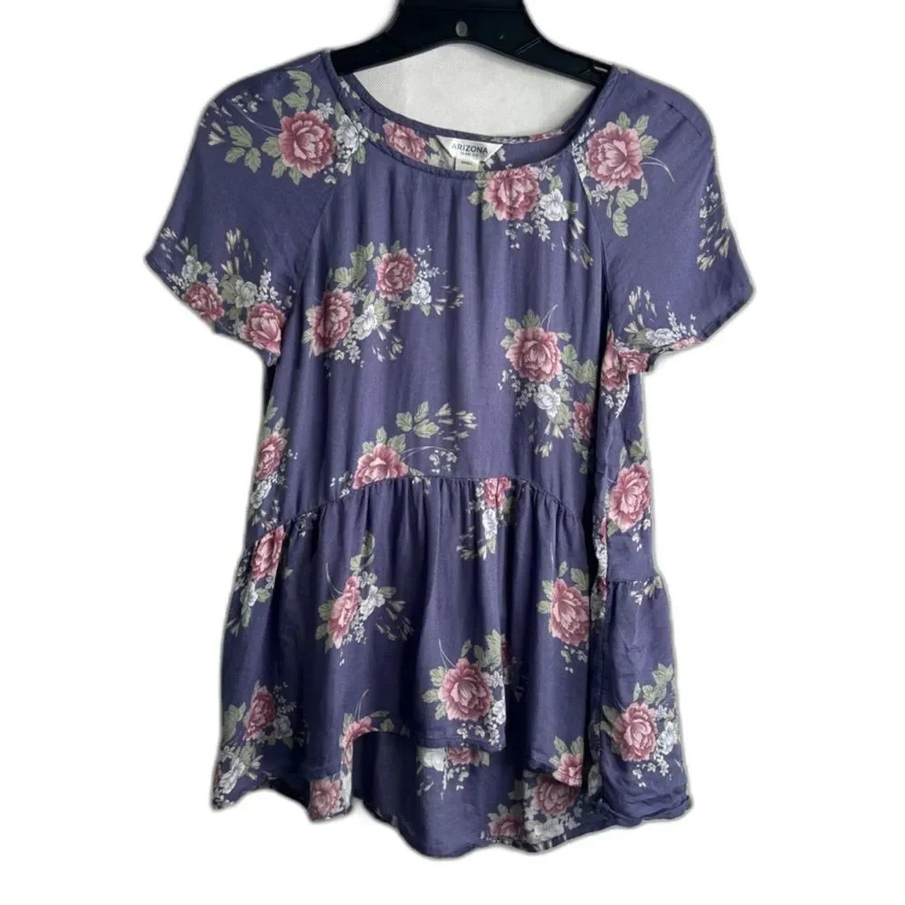 Arizona Peplum‎ Short Sleeve Floral Blouse Size Small
